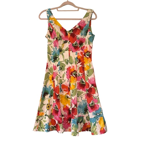 Lauren Ralph Lauren Fit & Flare Seamed V-Neck Floral Sleeveless Dress, Sz 8 - Picture 11 of 16